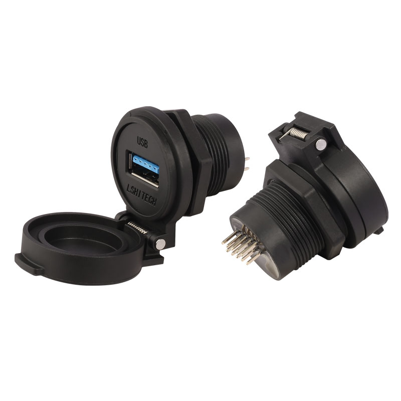 PBT Plastic Industrial USB2.0 USB3.0 Data Adapter Female Socket Panel Mount Double Head Coupler Type A USB Connector +Quick Flap: Brown / 4P / Male Insert