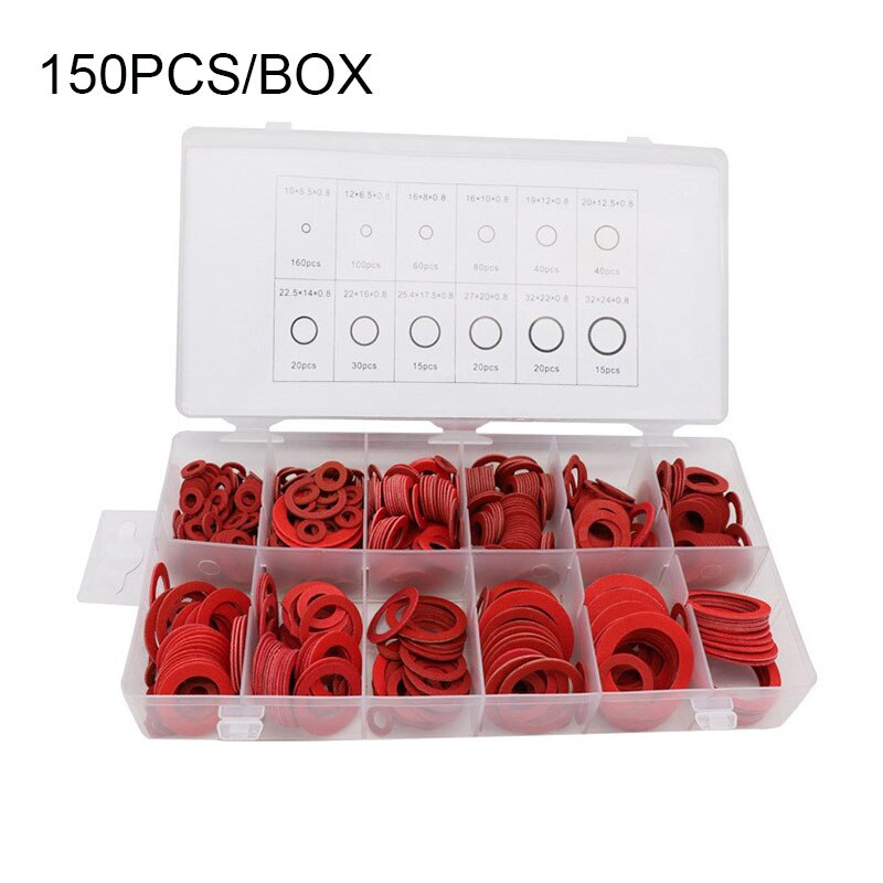 600Pcs 12 Maten Rood Staal Papier Fiber Platte Washer Kit Isolatie Wasmachine Pakking Nut & Bolt Set Platte Ring seal Assortiment Kit: A-150pcs