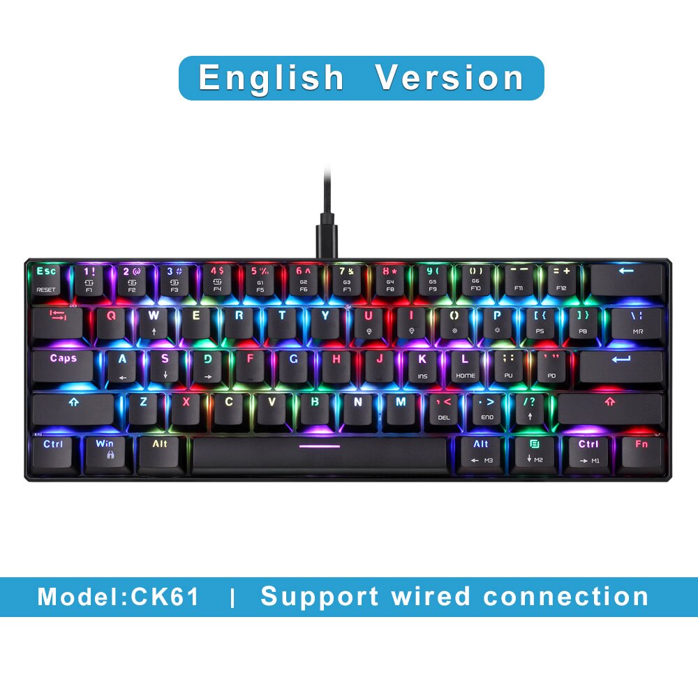 MOTOSPEED-Teclado mecánico CK61 CK62 para ordenador, periférico RGB para videojuegos en ruso e inglés, con todas las teclas Anti fantasma, para TV BOX y Gamer: CK61 Black EN ver / Interruptor azul