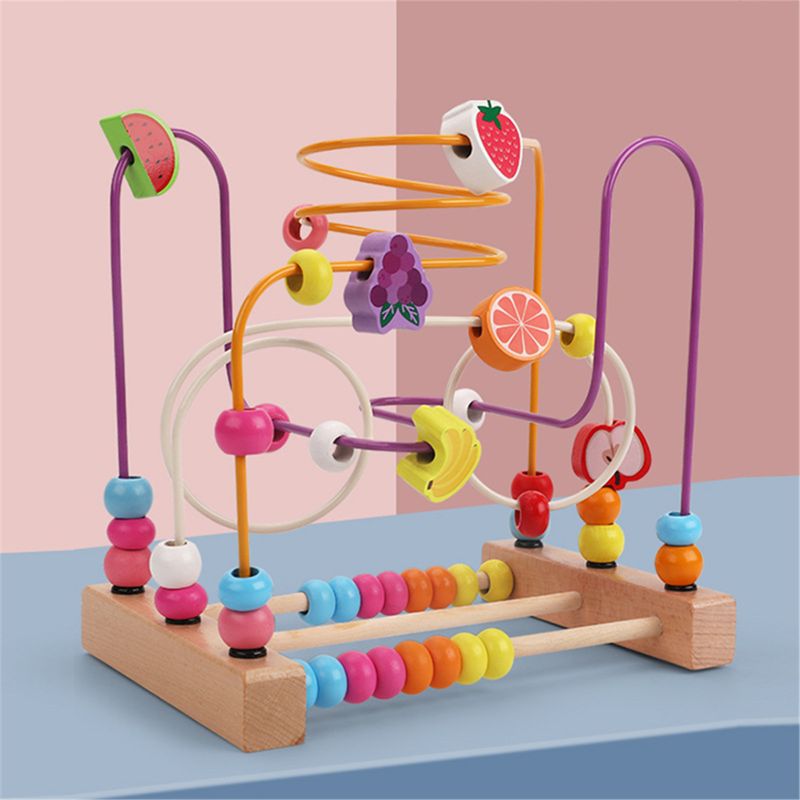 Jouet de labyrinthe de perles pour les tout-petits en bois coloré montagnes russes jouets éducatifs de cercle pour les enfants glissant des perles sur le fil de torsion