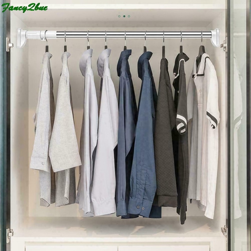 Extendable Telescopic Curtain Rod Rail Wardrobe Closet Clothes Towel Hanging Pole Bathroom Shower Clothes Hanger Towel Bar