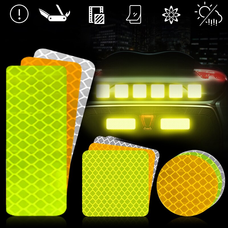 4pcs Car Door Sticker Decal Reflective Strip Warning Mark Tape Reflective Sticker OPEN High Sign Safety Light Reflector Strip