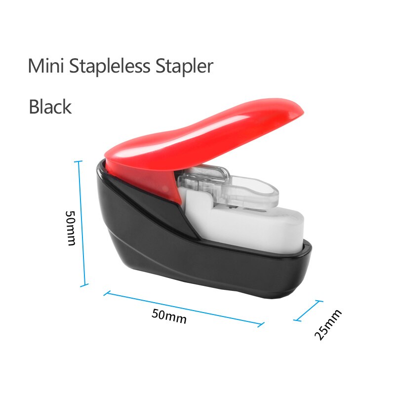 Machine Handheld Nietje Kleur Stapleless Papier Nietje Machine Veiligheid Mini Nietmachine Zonder Nietjes 4 Vel Capaciteit Diy Binding: Black-pcs1