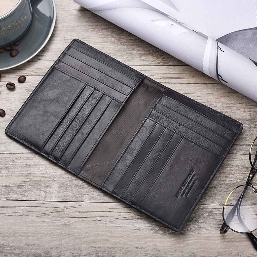 Billeteras para hombre con grabado de nombre, billetera delgada cuero de vaca 100% auténtico para tarjetas, billeteras para hombre de Vintage finas con tarjetero: Black2