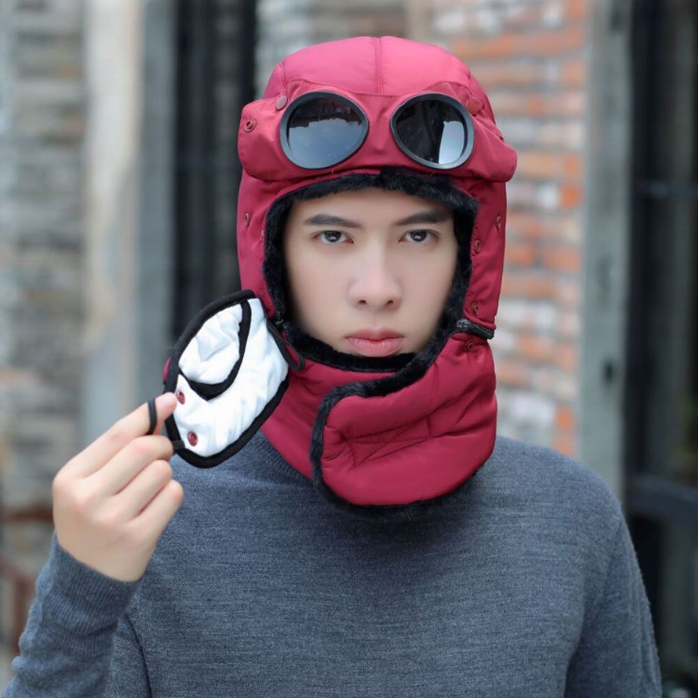 Winter Trooper Hat for Men and Women with Goggles Mask Scarf Warm Windproof Ear Flap Trapper Hat