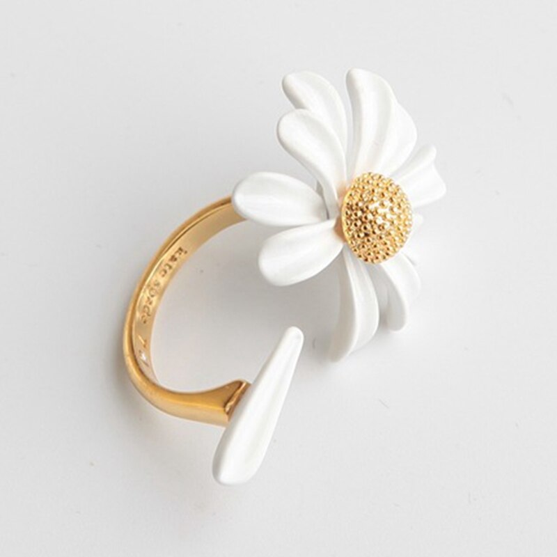 Frühling Weiße Emaille Gänseblümchen Blume Jahrgang Ringe Elegante Einfache Temperament Öffnung Gänseblümchen Ringe Für Frauen Schmuck Party