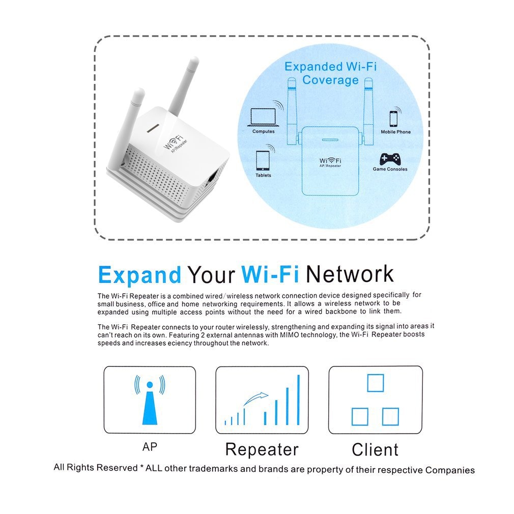 White WiFi Range Extender 300Mbps WiFi AP/Repeater Dual External Antennas US EU UK WPS Button For Security Encryption