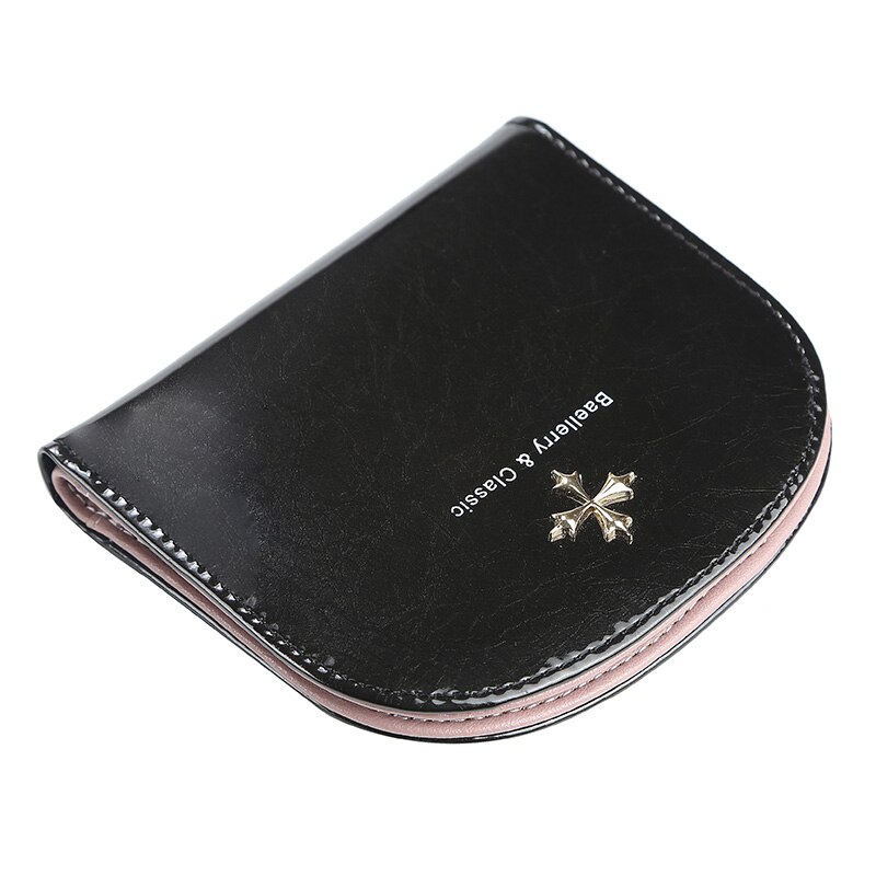 Baellery hasp leren damesportemonnee met korte rits, kleine portemonnee voor dames, slanke portemonnee, eenvoudige kaarthouder, mini-portemonnees voor dames: Zwart