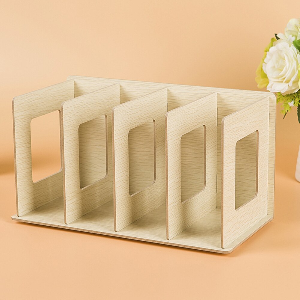 Simple Multi-Tier Bookshelf 4 Grids Storage Shelf for Books Sundries DIY Wood Cabinet Desk Book Rack For Home Children