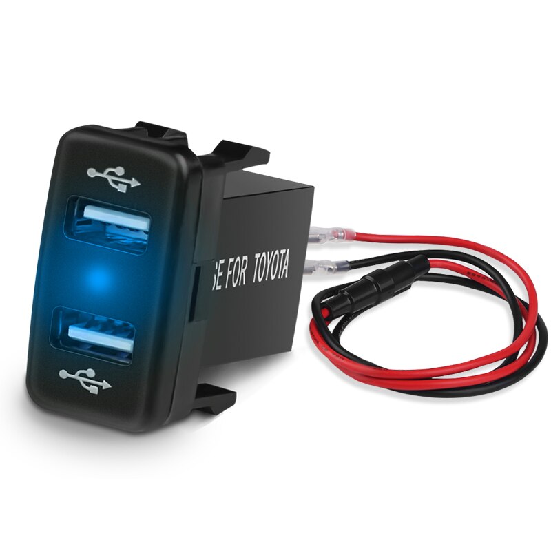 5V 4.2A Fast Car Charging Charger 2.1A Dual Port USB Charger with Fuse Wire 12-24V Power Outlet For Toyota Corolla Prado Reiz: Blue