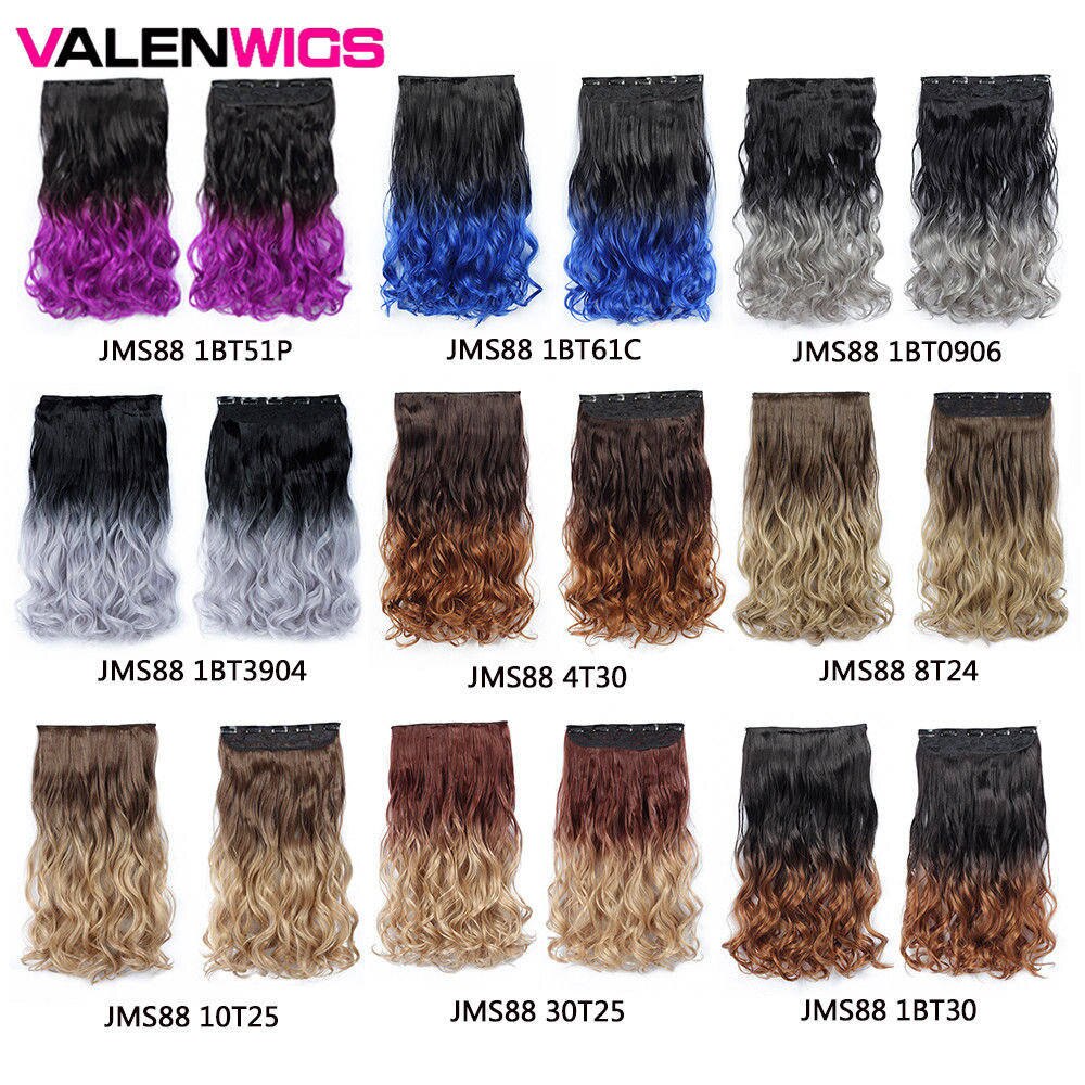 Valenwigs 22 '' lang bølget clip in on one piece syntetisk hair extensions ombre color 5 clips one piece krøllet frisure til kvinder