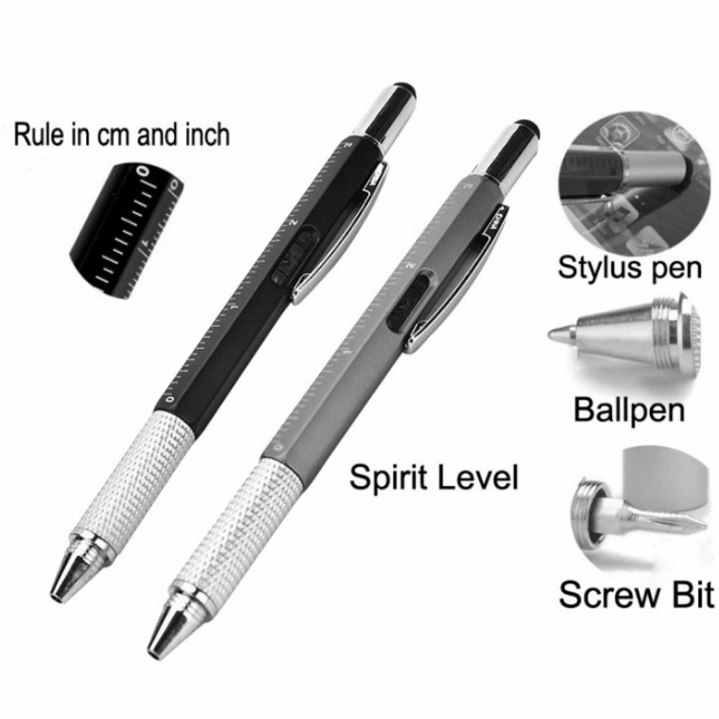 Bolígrafo multifunción 7 en 1 con herramienta de mano moderna, regla técnica de medida, destornillador, pantalla táctil, Stylus Spirit Level