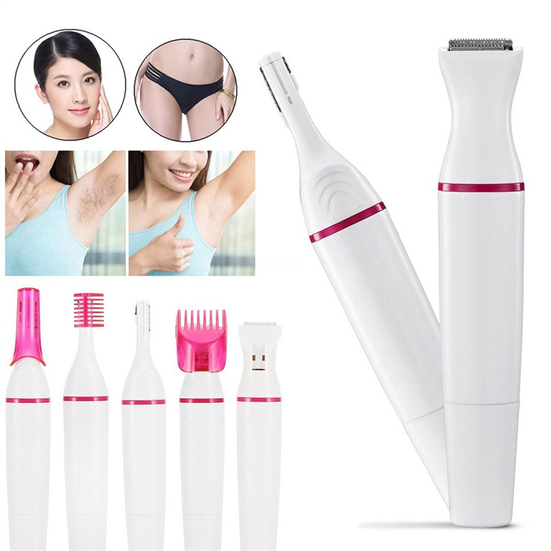 Depiladora eléctrica multifunción 5 en 1, 2, 3, 5 piezas, recortadora indolora para cejas, cuerpo, Bikini, depilación Facial