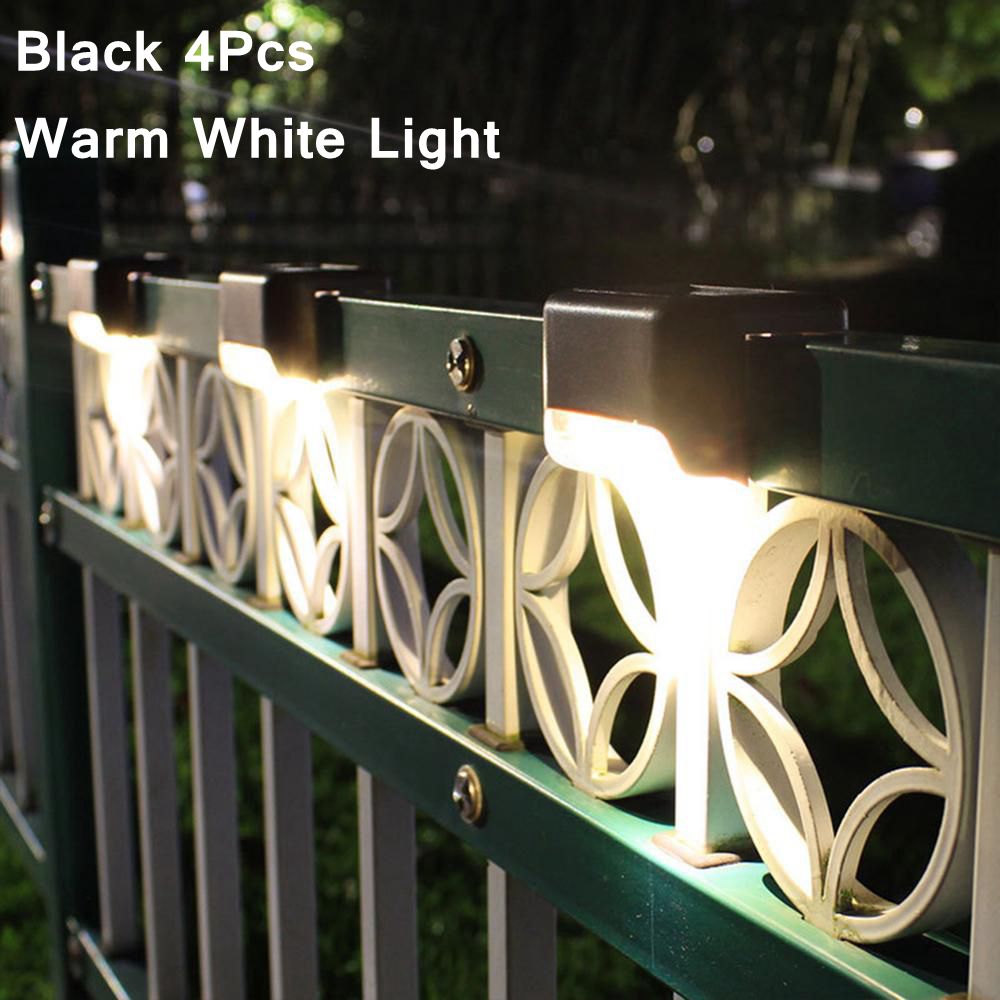 4pcs Path Stair LED Solar Lights IP65 Waterproof Outdoor Garden Yard Fence Wall Lawn Landscape Lamp Staircase Night Light: Black 4 Warm White