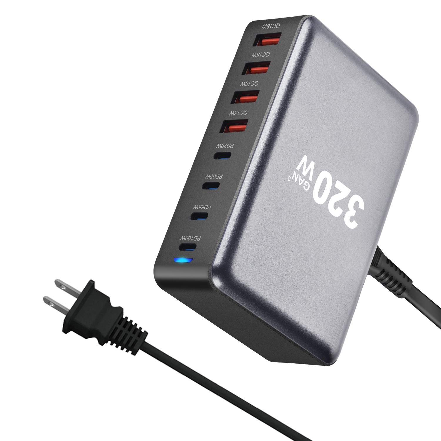 Cargador GaN de escritorio rápido USB C de 320W, cargador PD USB tipo C de 8 puertos, carga rápida 3,0 USB tipo C, cargador rápido para móvil: IL