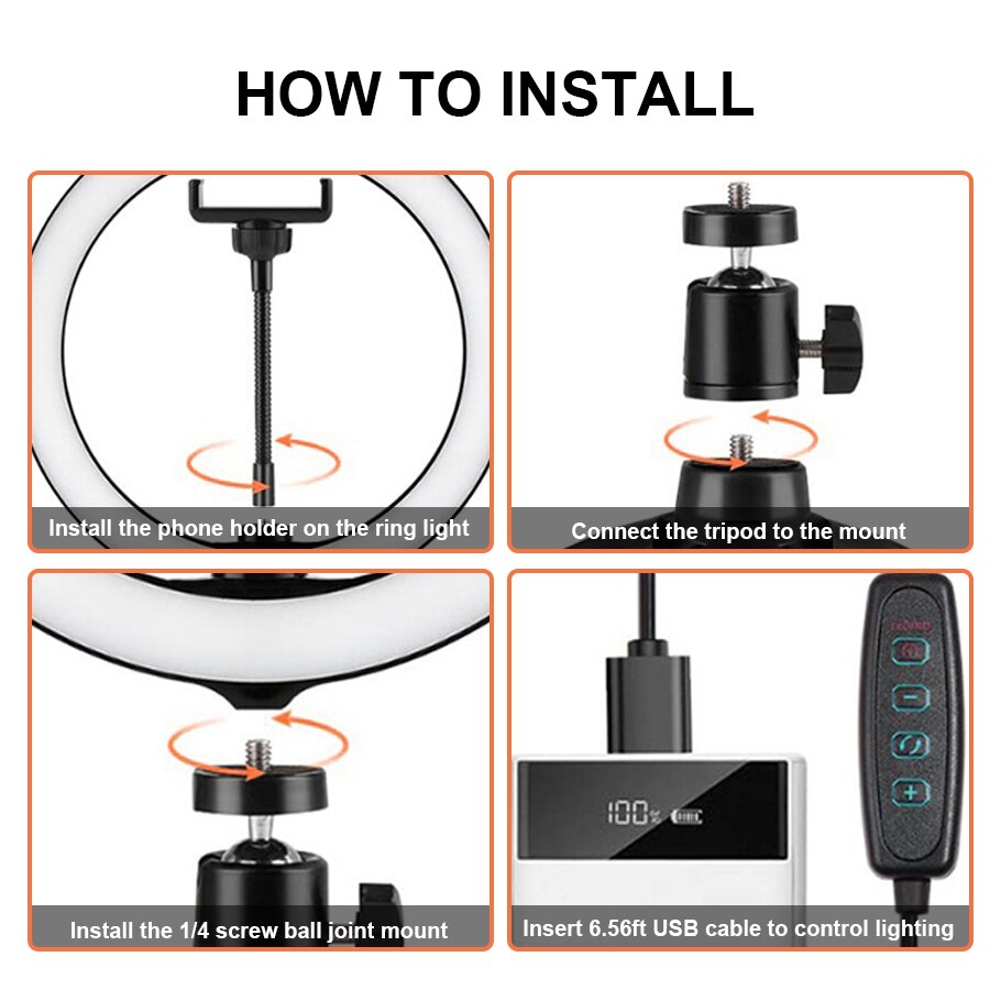 Mamen 33/26cm ringlamp met standaard voor telefoon, dimbare led selfie ringlamp met statief, usb selfie licht fotografie ringlamp