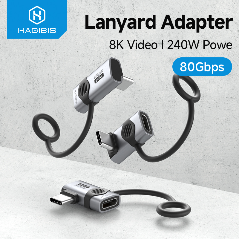 Hagibis-Adaptador USB C a C de 240W con cordón, convertidor de 80Gbps y 90 grados, adaptador USB4 de vídeo 8K para MacBook iPhone 16 Pro Tablet