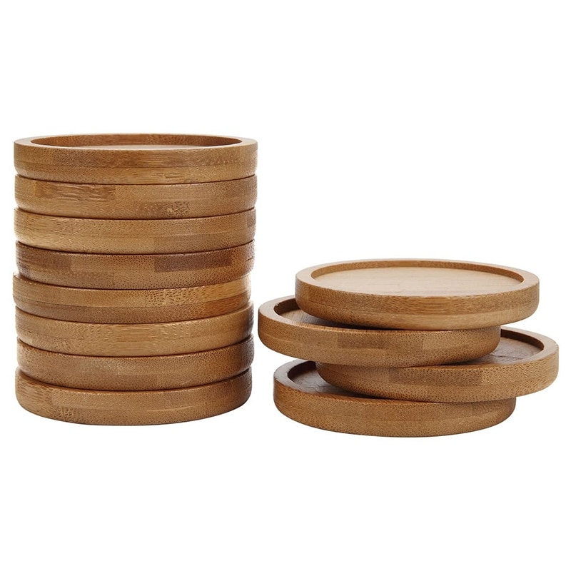 Bambu växtfat 3.3 tum suckulent kruka bricka blomma växthållare, rund dräneringsbricka 12- pack
