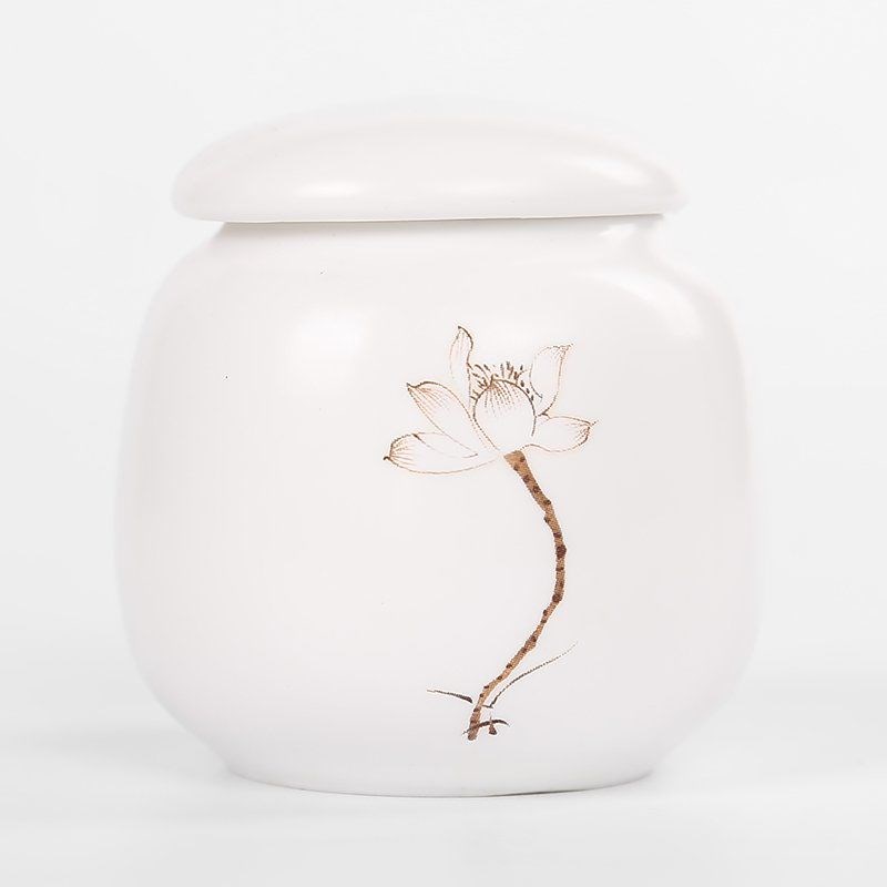 Porcelain Tea Storage Container Dried Fruit Storage Tank Chinese Ceramic Tea Box Lid Kitchen Teaware Mini Printed Food Container: F