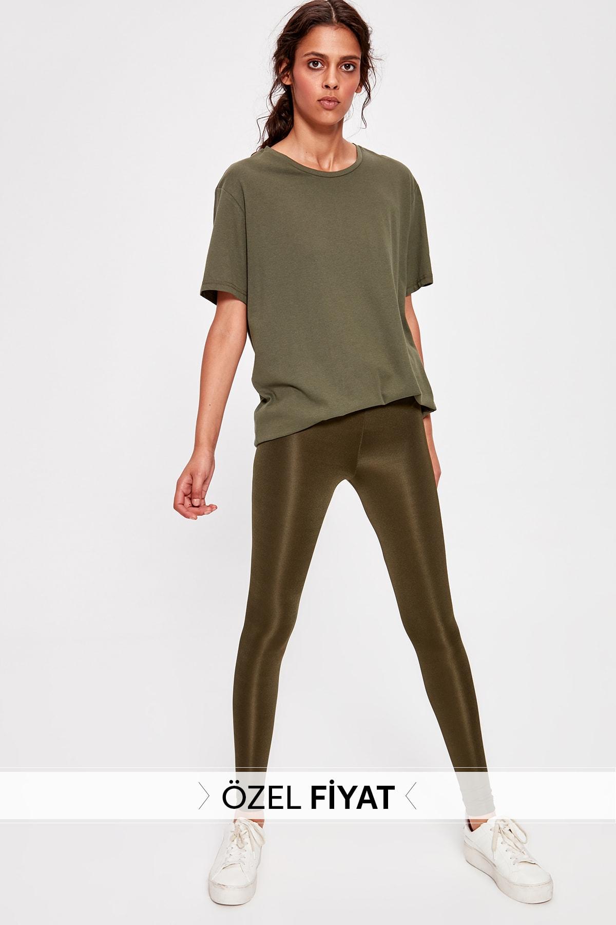 Trendyol Khaki Shiny Disco Knitted Leggings TWOAW20TA0053