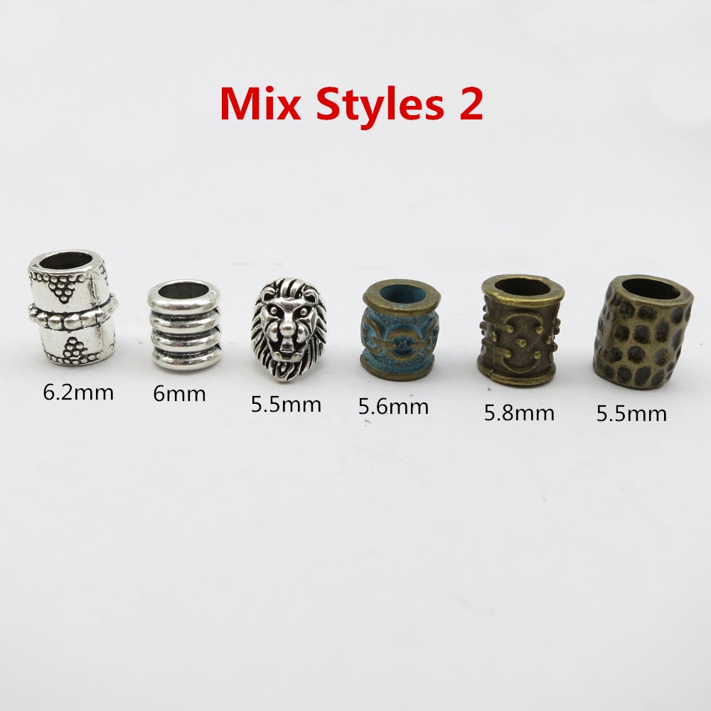6 stk blanding metall viking rune hår flette dreadlock skjegg perler ringer tube for menn kvinner hår tilbehør