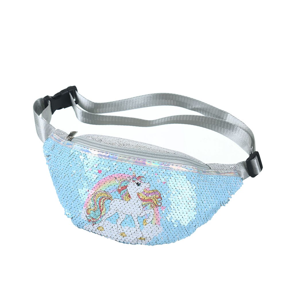 Children&#39;s Shoulder Bag Unicorn Printed Sequin Cartoon Waist Bag Little Girl Casual Sports Cute Chest Bags Mochila Mujer: C