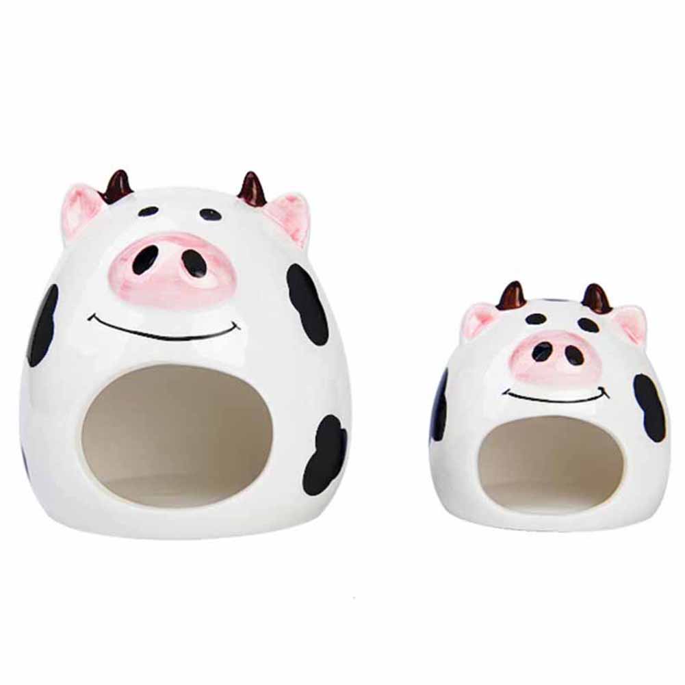Cute Hamster Ceramics Nest Cartoon Cow Mini Pet Bed for Summer Small Pets Cooling Shed House Rats Guniea Pig Hamster Cage