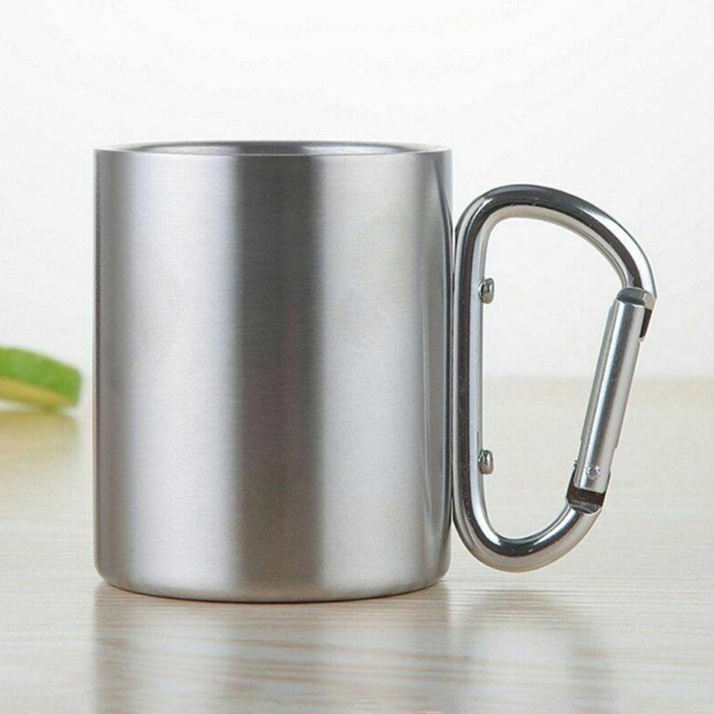 220ml Camping Cup Travel Steel Carabiner Hook Handle Mug Hike In Outdoor Water Picnic 2 Cup, 1 I7n6