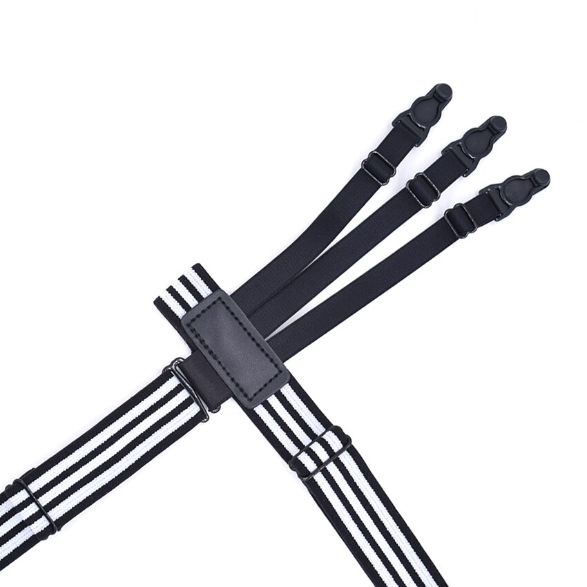 Ligas de para hombre, camisa que mantiene la falda, soporte con hebilla de calabaza, uniforme elástico, camisa con tirantes, ligas a rayas blancas y negras