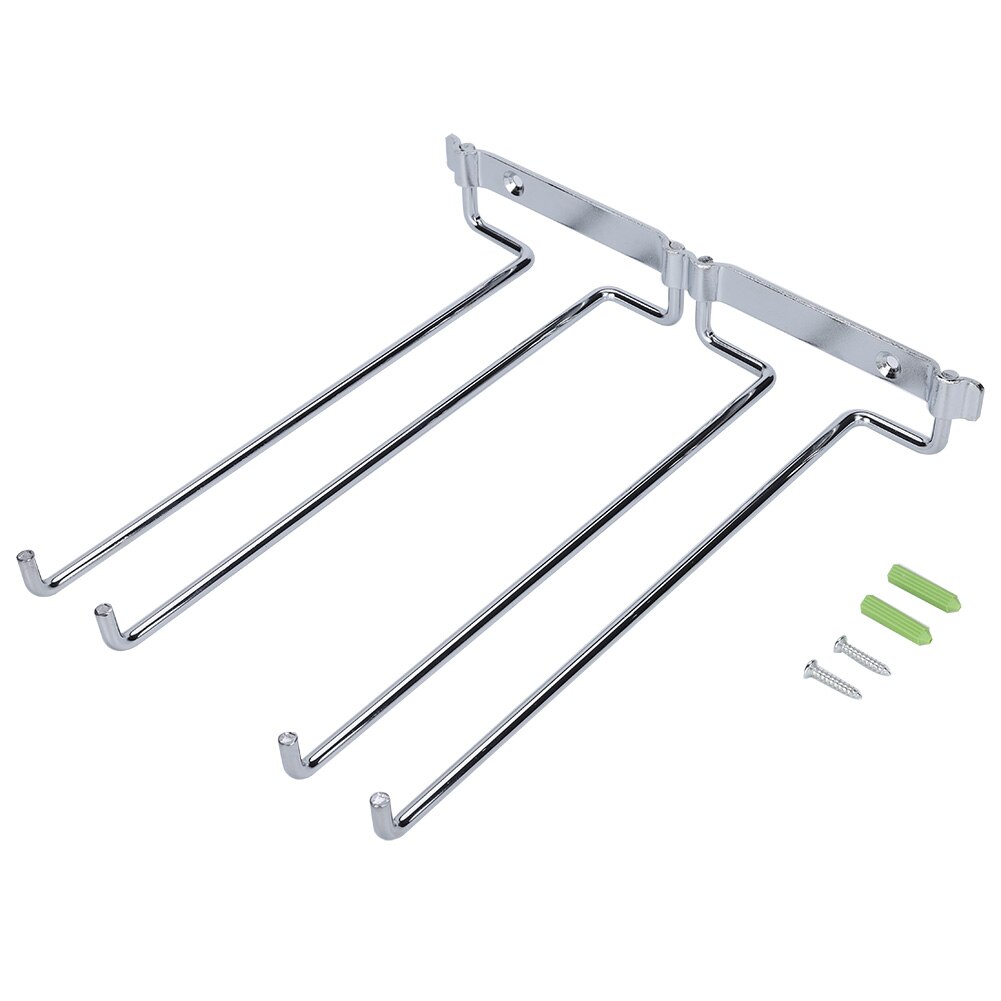 Stainless Steel Double Row Iron Chrome Wine Glasses Holder Wall Mount Stemware Rack Wall-Mounted Wine Glass Rack With Screws