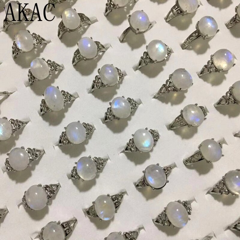 3pcs/set AKAC natural rainbow moonstone adjustable ring for women white copper ring send randomly