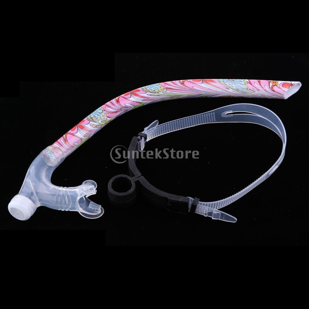 Front Snorkel for Swimmers Swimming Training Center Mount Comfort Silicone Mouthpiece Swim Snorkel Tube W/Adjustable Head Strap