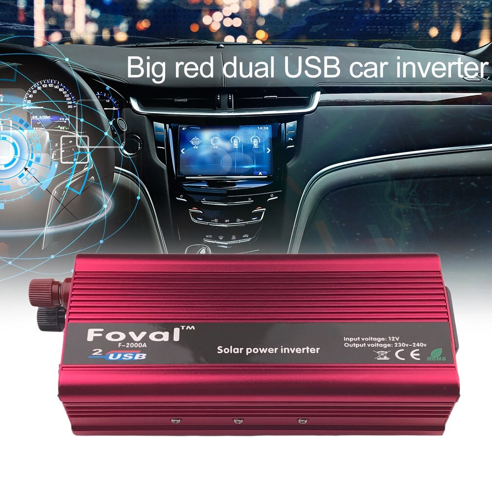 Onever High Power Car Inverter 2000W DC12V To AC220V Aluminum Alloy Dual USB Inverter