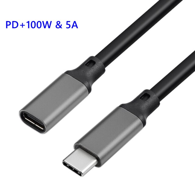 10Gbps Gen2 Typ-C USB 3,1 Männlichen zu USB-C Weiblichen 100W Lade Kabel Extender Cord reversible 0,2 m -5m: grey / 1m