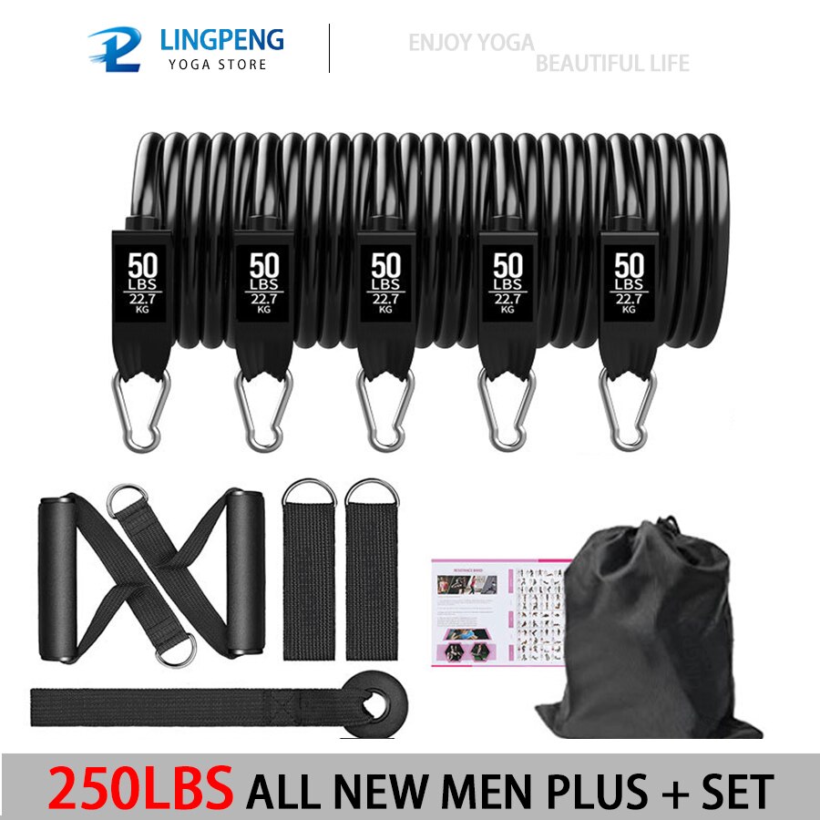 250LBS Set Workout Bands Exercise Bands 5 Tube Fitness Bands with Door Anchor Handles Legs Ankle Straps and fitness stick: 250LBS MAN SET