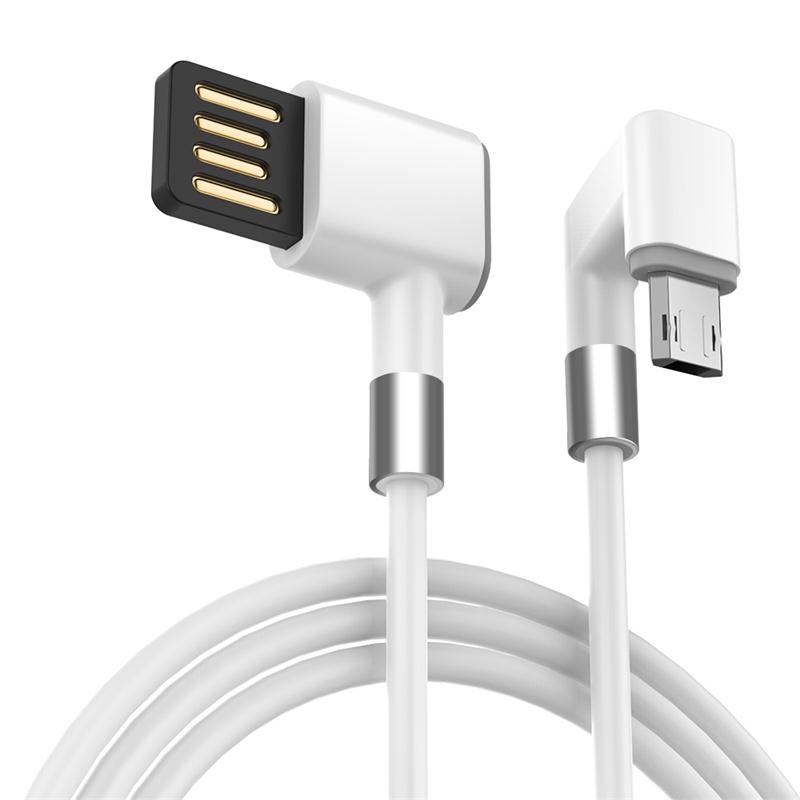 1m USB Type C Cable 2.4A Fast Charging Cable Elbow 90 Degree USB C Micro USB Data Gaming Cable For Samsung Huawei Xiaomi: White For Micro USB