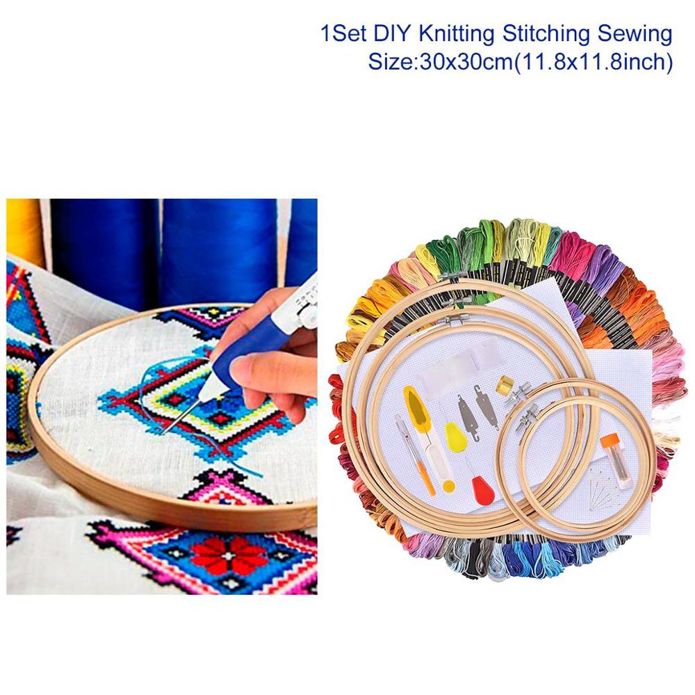 Magic Embroidery Pen Punch Needle Kit Craft Embroidery Threads Cross Stitch Embroidery Hoop DIY Knitting Sewing Accessory Tools: 5 Hoop and 50 Floss