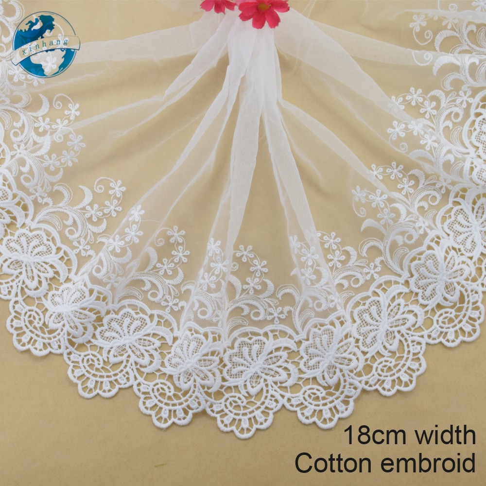 18 cm wit katoen geborduurde kant lint guipure trim bruiloft decoratie DIY Accessoires poppen kant afrikaanse kant applique #3913