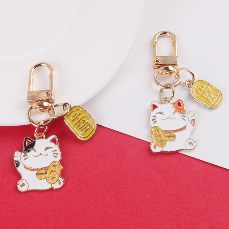 Lucky Cat Key Chain Couple Decoration Keychain School Keyring Key Chain Stainless Steel Mother Father Kids Keyring