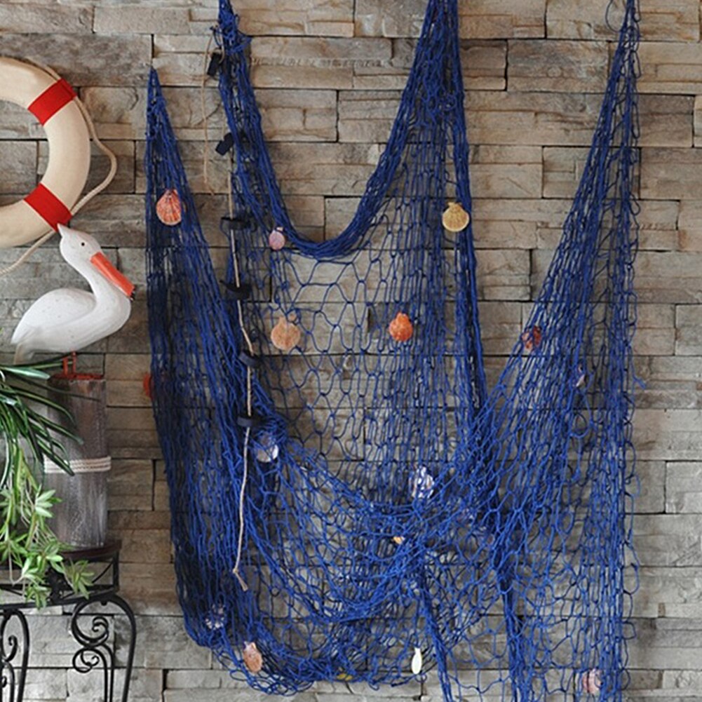 Personality Nautical Style Home Decoration 2M x 1M Fishing Net DIY Seaside Beach Shell Party Door Wall Decoration: Deep Blue