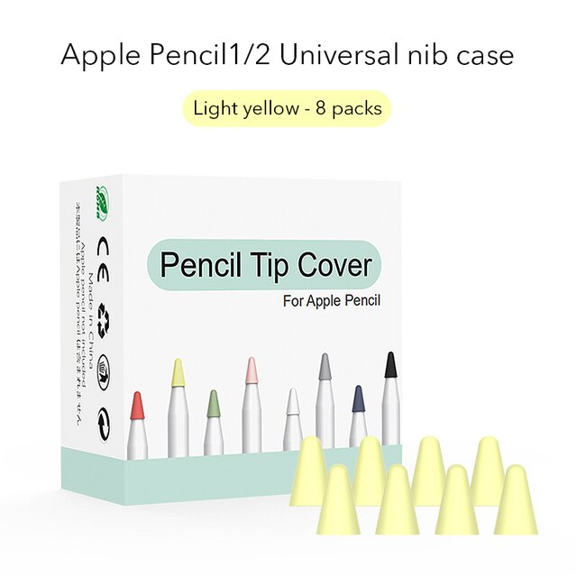 Pencil Tip Cover For Apple Pencil 2 1 Generation Nib Case Cover 8PCS Mute Silicone Cover Skin Screen Protector For Apple Pencil: YELLOW