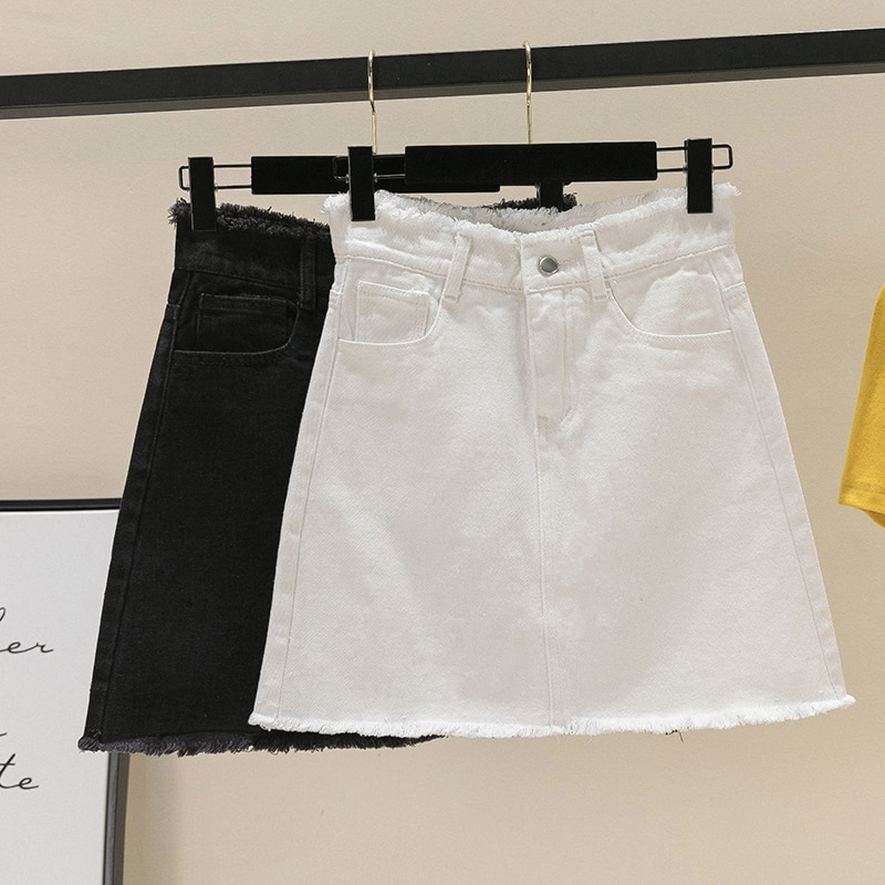Glidelås mini dongeri skjørt plus size l xxl xxxl 4xl skjørt svart hvit en linje skjørt for mamma jenter kort skjørt mini jeans skjørt