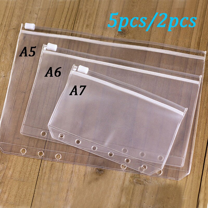 Classeur de fichiers avec fermeture éclair auto-agrippante, 5 ou 2 pièces, pochette Standard transparente en PVC à feuilles mobiles