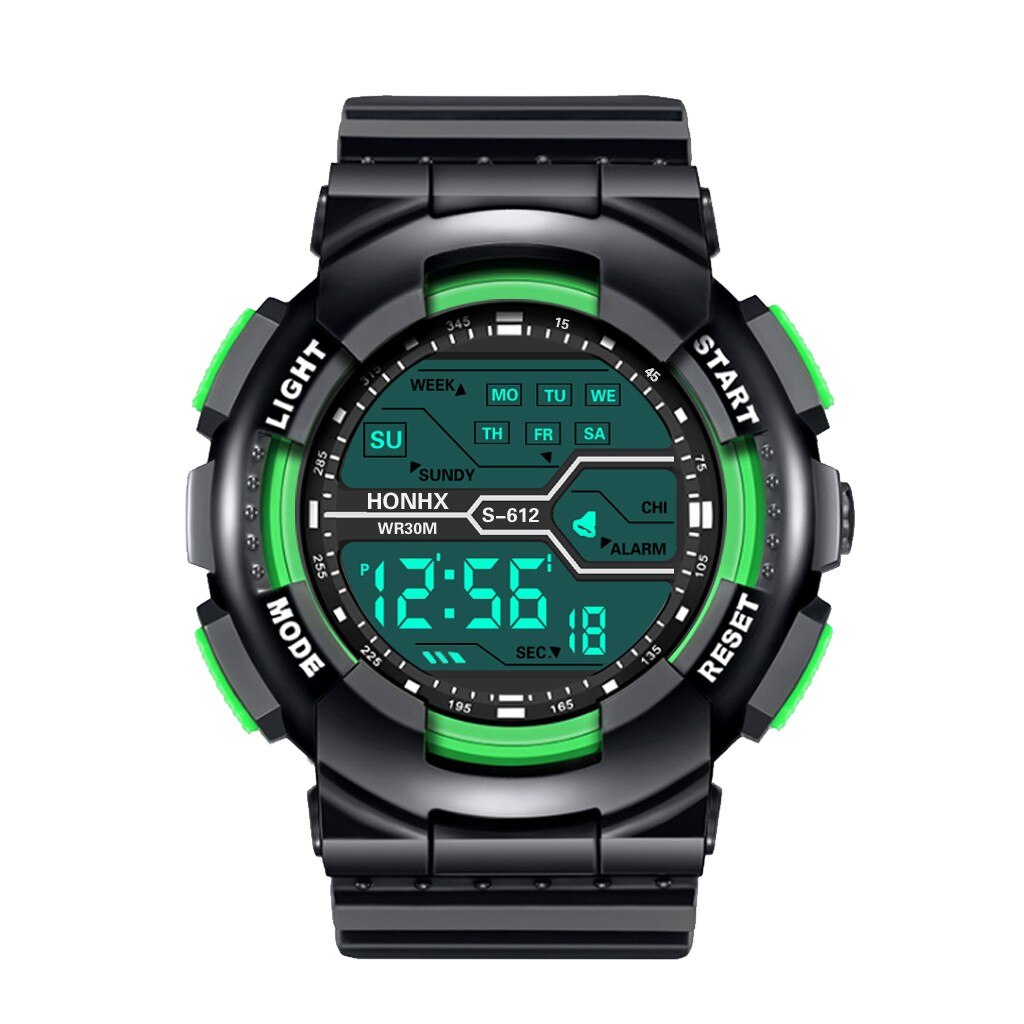 Imperméable à l'eau hommes garçon LCD chronomètre numérique Date caoutchouc Sport montre-bracelet haut de gamme montres à Quartz de luxe Relogio Masculino: green
