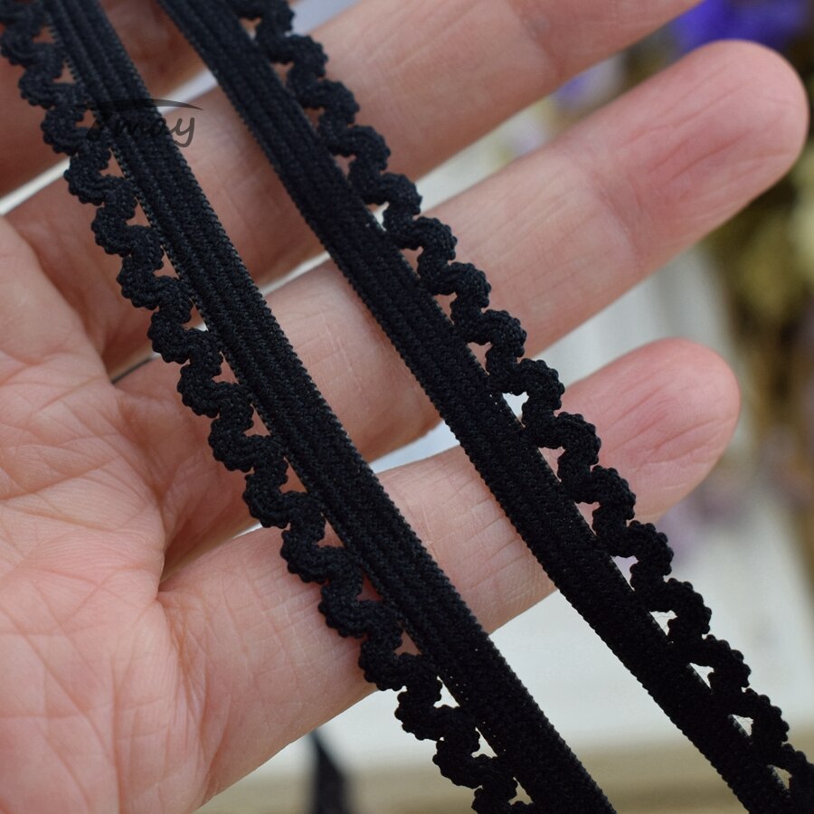 #1351 zwarte tape "s"-vormige golfrandband nylon band kant afwerking elastische banden 8 meter/lot doe-het-zelf stoffen ondergoed broek tailleband