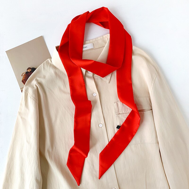 Zijde Tas Sjaal Lady Solid Lange Skinny Sjaals Haar Hoofdband Vrouwen Foulard Lady Wraps Tie Lint Accessoires: PD1-red