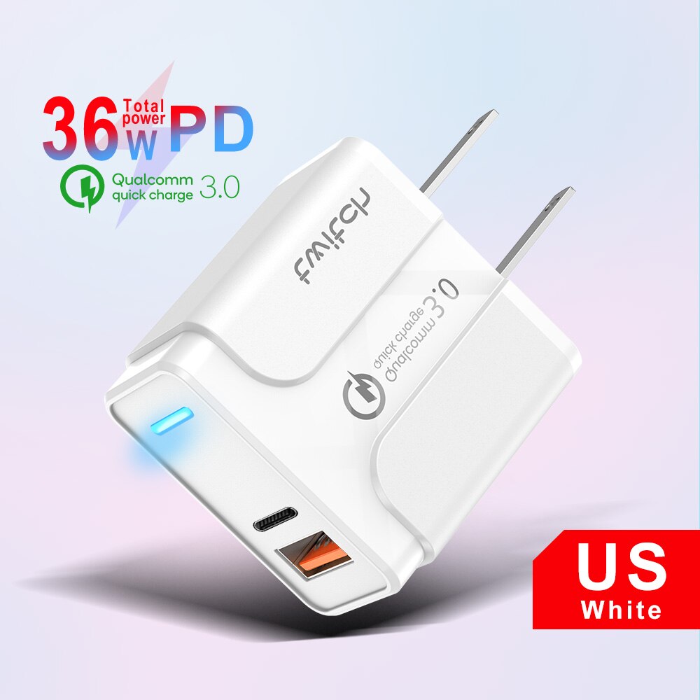 Twitch Quick Charge 4.0 3.0 Usb Lader 36W Qc 4.0 3.0 Usb Pd Lader Snel Telefoon Oplader Voor Iphone 11 Pro Xr Xiaomi Mi10 Huawei: US White