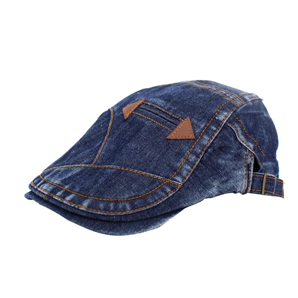 Jeans beret hat til mænd kvinder afslappet unisex denim beret cap monteret retro sun cabbie flad cap gorras: Mørkeblå