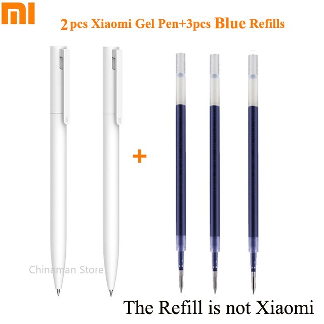 Original Xiaomi Mi Gel Pen MI Pen 9.5mm No Cap Bullet Black Pen PREMEC Smooth Switzerland Refill MiKuni Japan OEM Black Blue Ink: 2pen with 3blue ink