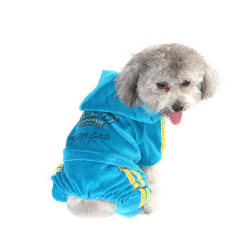 Velvet kæledyr hundetøj sweatshirts rhinestone krone slid luksus dyr jumpsuit til chihuahua yorkshire hvalpe forsyninger: L / Xs
